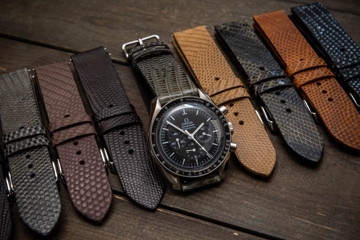 Lizard leather watch strap.
