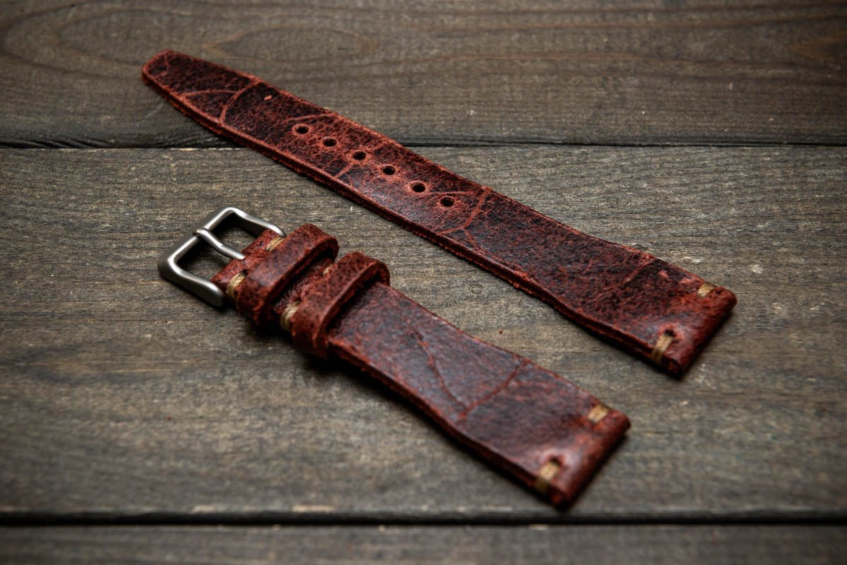 Pilot Leather Watch Strap, Aviator model, Military style tapered model