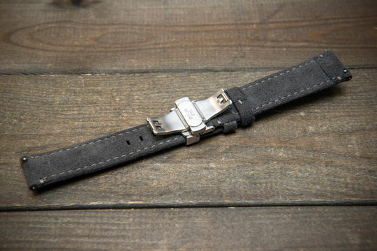 Alcantara Watch Strap, Premium Alcantara Watch Band 20 mm , 22 mm. Deployment clasp installed. - finwatchstraps