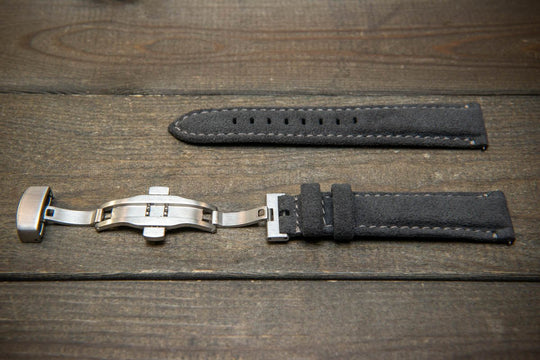 Alcantara Watch Strap, Premium Alcantara Watch Band 20 mm , 22 mm. Deployment clasp installed. - finwatchstraps