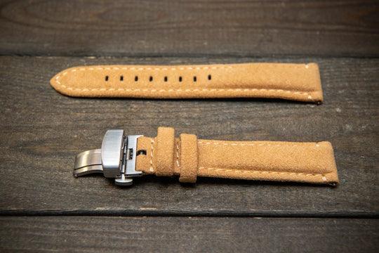 Alcantara Watch Strap, Premium Alcantara Watch Band 20 mm , 22 mm. Deployment clasp installed. - finwatchstraps