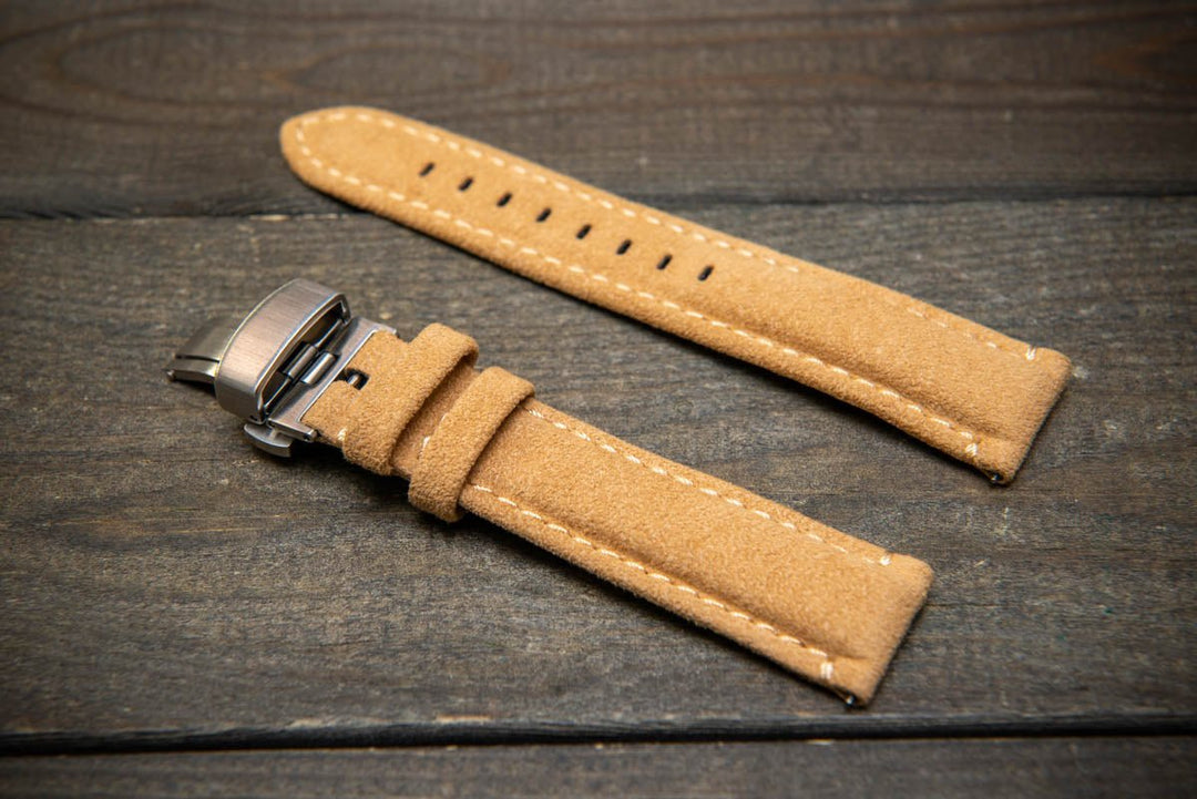 Alcantara Watch Strap, Premium Alcantara Watch Band 20 mm , 22 mm. Deployment clasp installed. - finwatchstraps