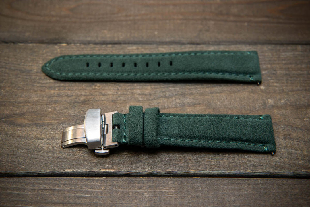 Alcantara Watch Strap, Premium Alcantara Watch Band 20 mm , 22 mm. Deployment clasp installed. - finwatchstraps