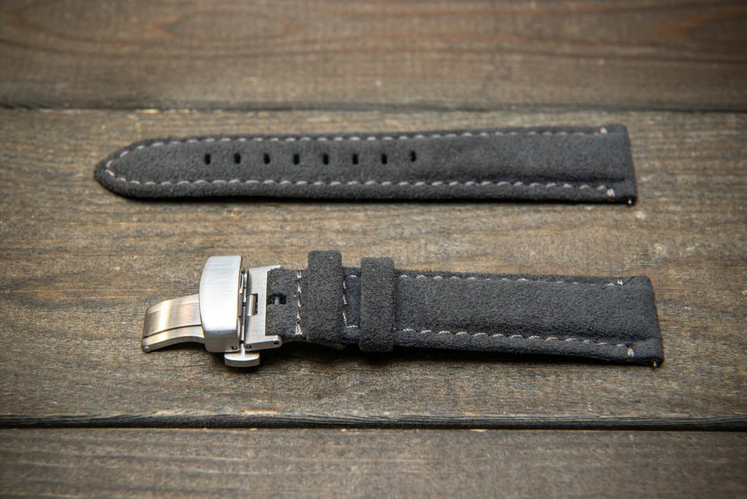 Alcantara Watch Strap, Premium Alcantara Watch Band 20 mm , 22 mm. Deployment clasp installed. - finwatchstraps