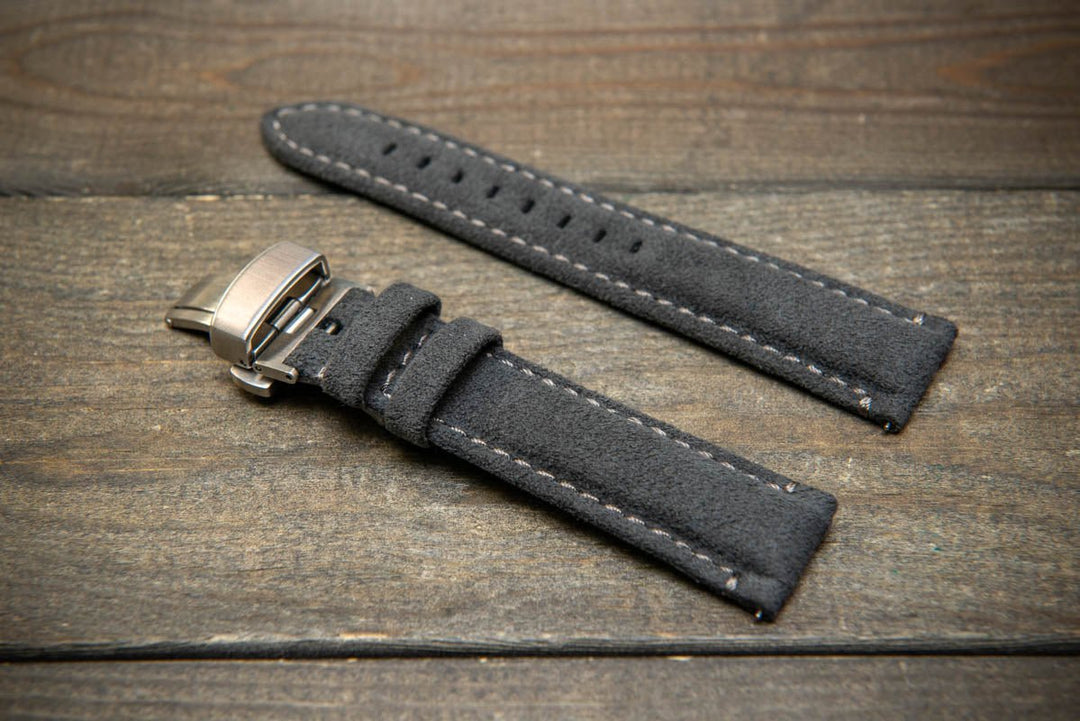 Alcantara Watch Strap, Premium Alcantara Watch Band 20 mm , 22 mm. Deployment clasp installed. - finwatchstraps