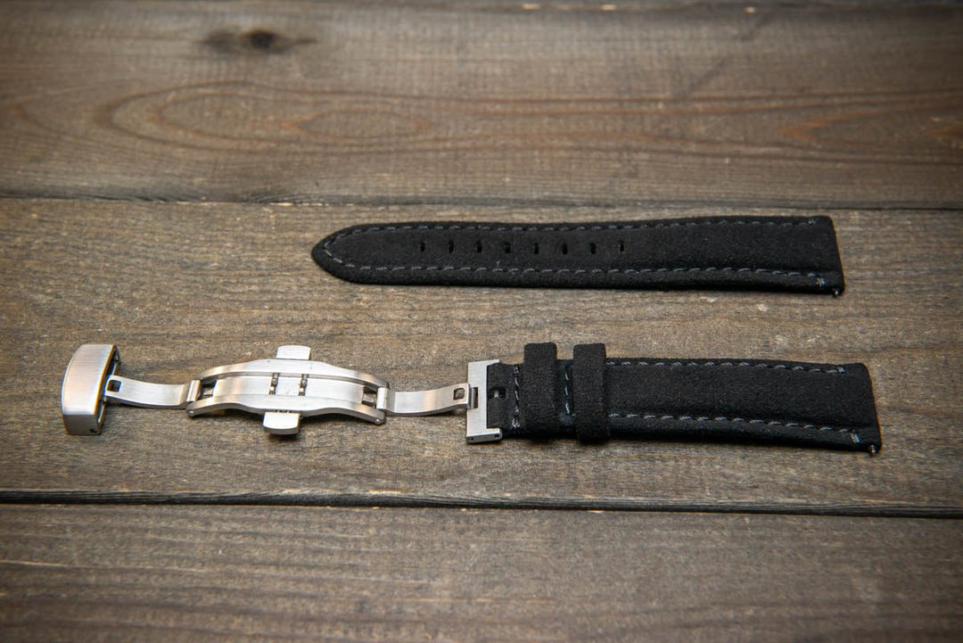 Alcantara Watch Strap, Premium Alcantara Watch Band 20 mm , 22 mm. Deployment clasp installed. - finwatchstraps