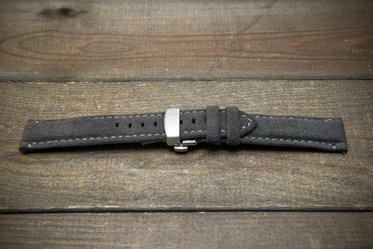 Alcantara Watch Strap, Premium Alcantara Watch Band 20 mm , 22 mm. Deployment clasp installed. - finwatchstraps