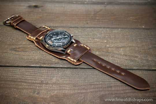 Bund-style Shell Cordovan watch strap, Aviator model. Handmade in Finland, 10-26 mm. - finwatchstraps