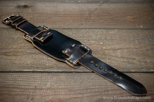 Bund-style Shell Cordovan watch strap, Aviator model. Handmade in Finland, 10-26 mm. - finwatchstraps