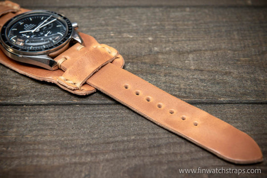 Bund-style Shell Cordovan watch strap, Aviator model. Handmade in Finland, 10-26 mm. - finwatchstraps