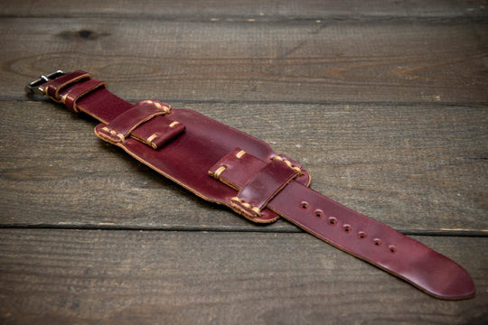Bund-style Shell Cordovan watch strap, Aviator model. Handmade in Finland, 10-26 mm. - finwatchstraps