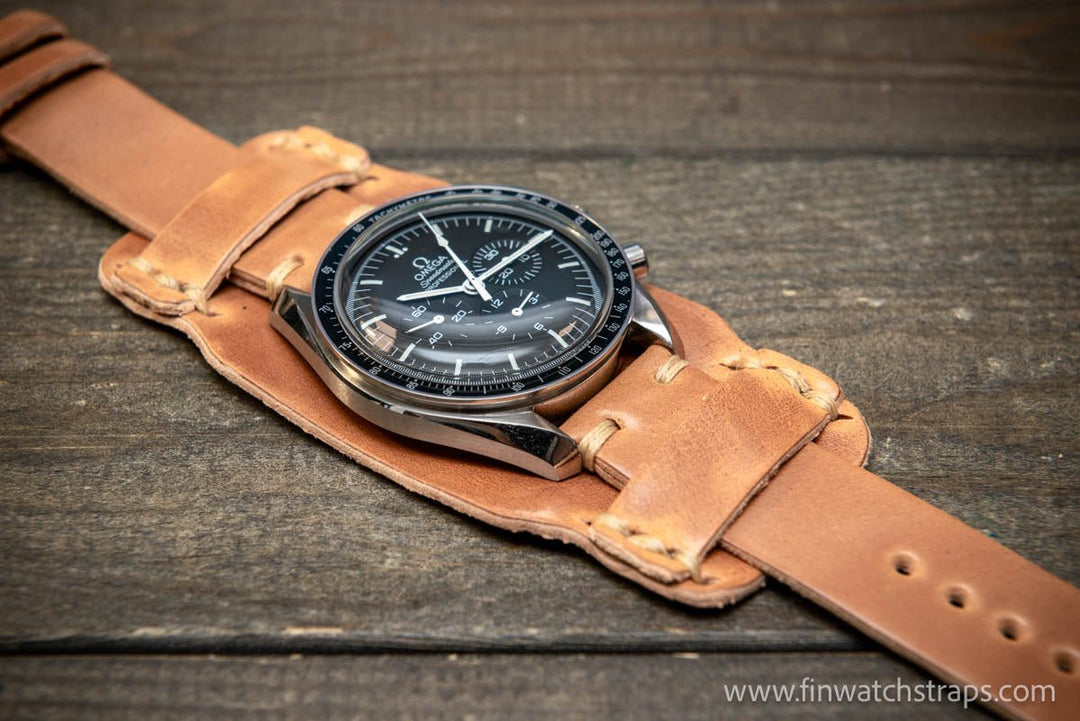Bund-style Shell Cordovan watch strap, Aviator model. Handmade in Finland, 10-26 mm. - finwatchstraps