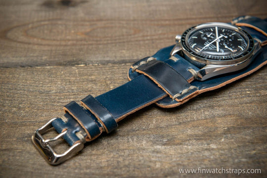 Bund-style Shell Cordovan watch strap, Aviator model. Handmade in Finland, 10-26 mm. - finwatchstraps