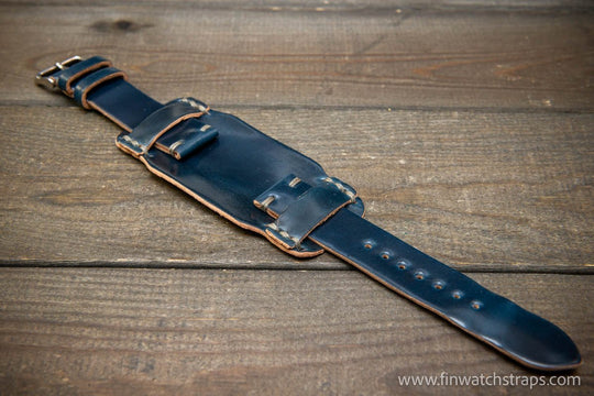 Bund-style Shell Cordovan watch strap, Aviator model. Handmade in Finland, 10-26 mm. - finwatchstraps