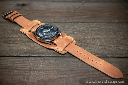 Bund-style Shell Cordovan watch strap, Aviator model. Handmade in Finland, 10-26 mm. - finwatchstraps