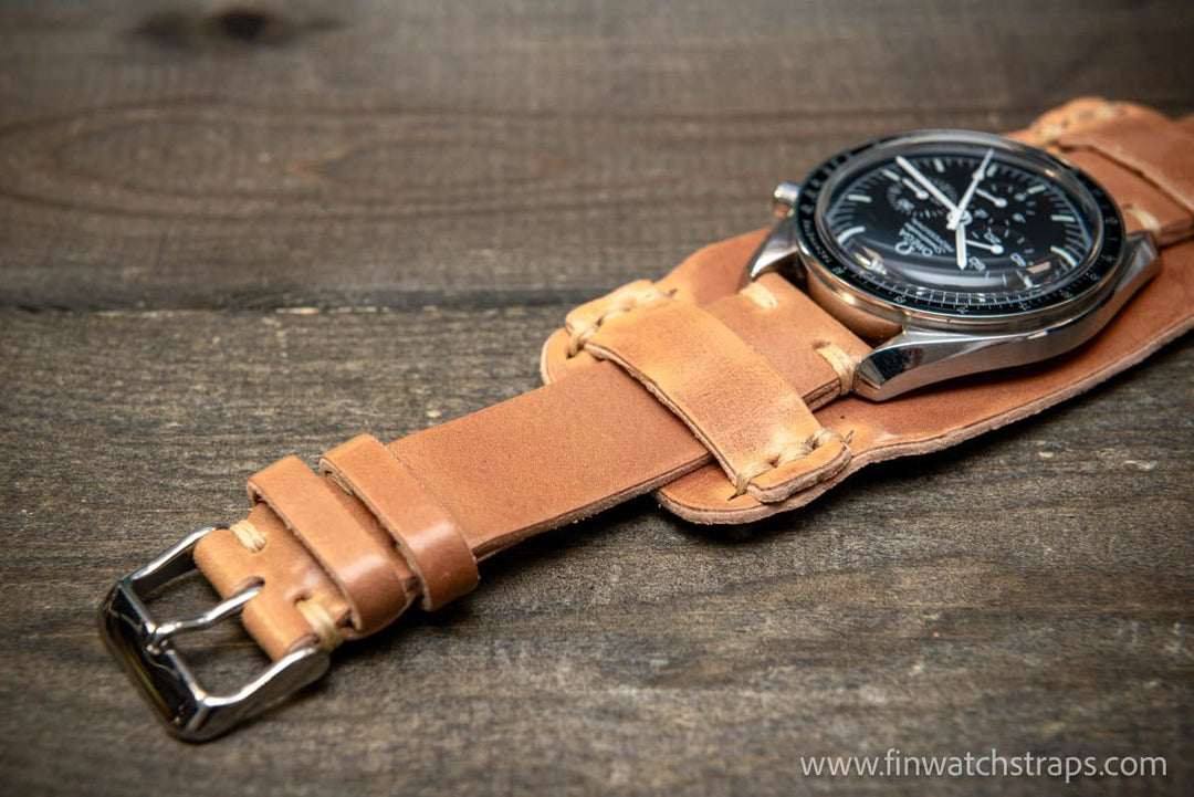 Bund-style Shell Cordovan watch strap, Aviator model. Handmade in Finland, 10-26 mm. - finwatchstraps