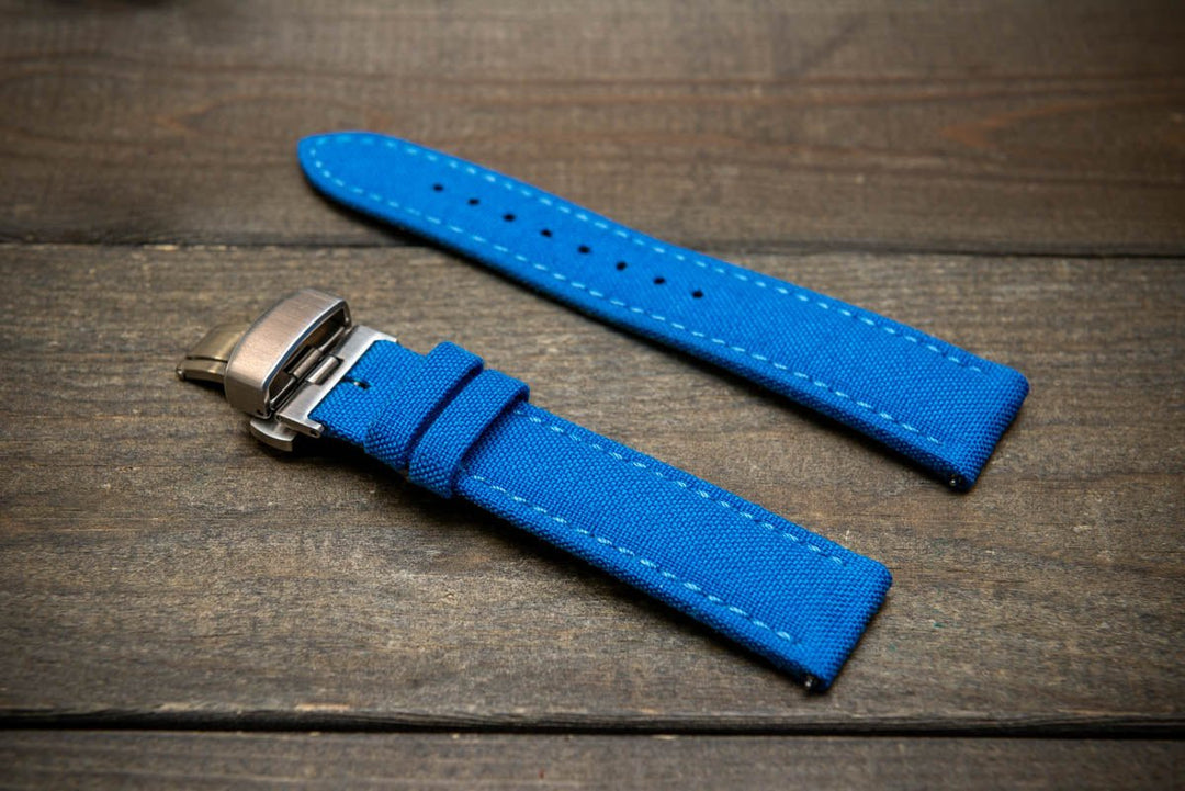 Cordura Canvas waterproof watch strap, Quick-release spring bars are installed, lined with Lorica eco-leather by FinWacthStraps® Deployment clasp installed. - finwatchstraps