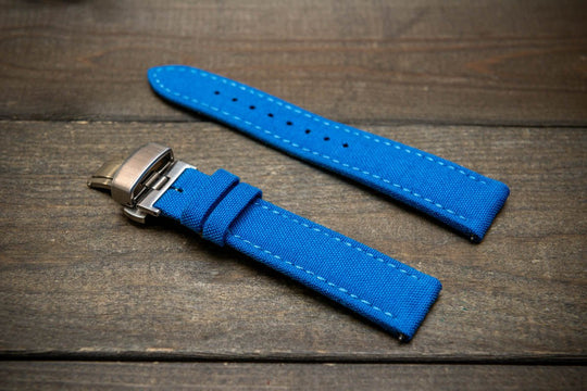 Cordura Canvas waterproof watch strap, Quick-release spring bars are installed, lined with Lorica eco-leather by FinWacthStraps® Deployment clasp installed. - finwatchstraps