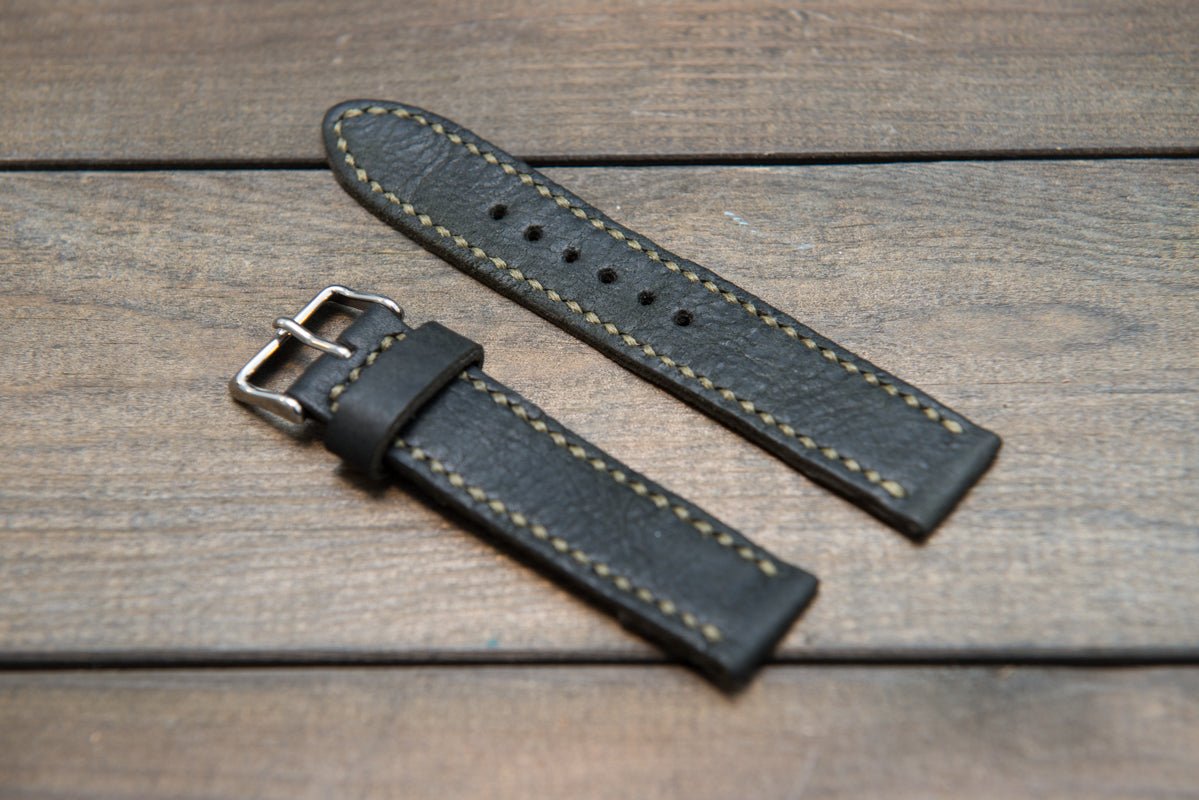 Lapland Reindeer leather watch band, Dark Forest Green, hand