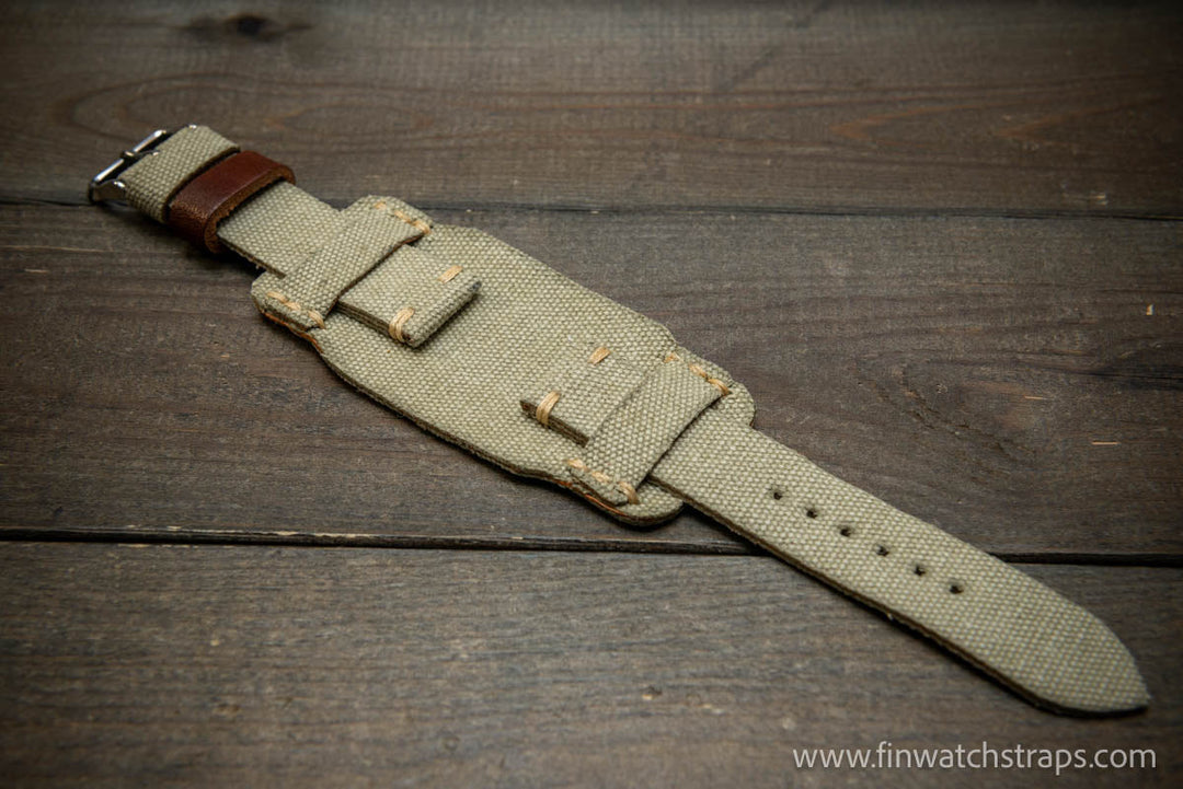 Military Bund Style Watch Strap: Vintage Canvas, handmade in Finland, Limited edition, watch lugs 10-26 mm. - finwatchstraps