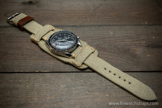 Military Bund Style Watch Strap: Vintage Canvas, handmade in Finland, Limited edition, watch lugs 10-26 mm. - finwatchstraps