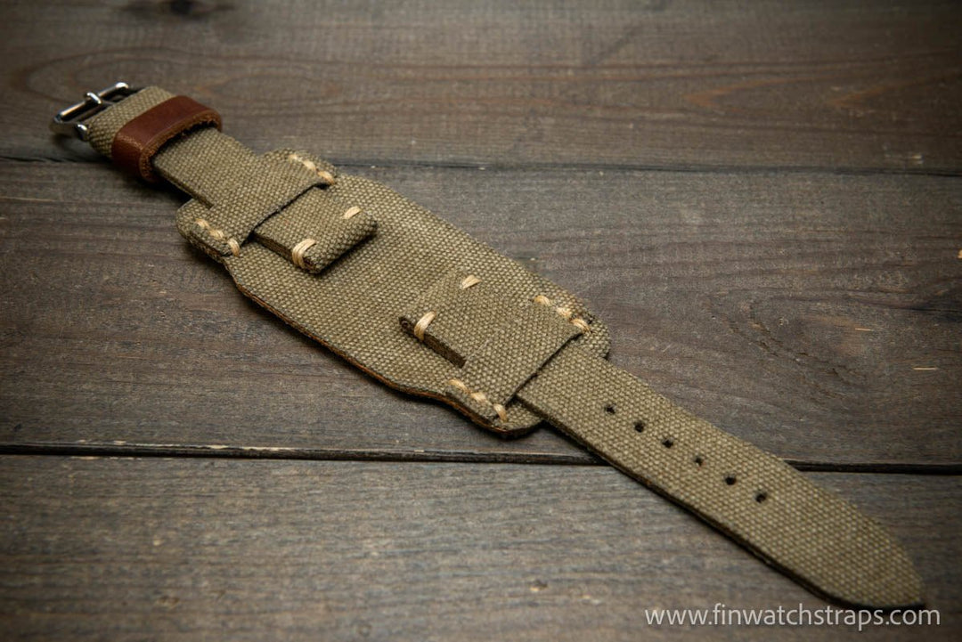 Military Bund Style Watch Strap: Vintage Canvas, handmade in Finland, Limited edition, watch lugs 10-26 mm. - finwatchstraps