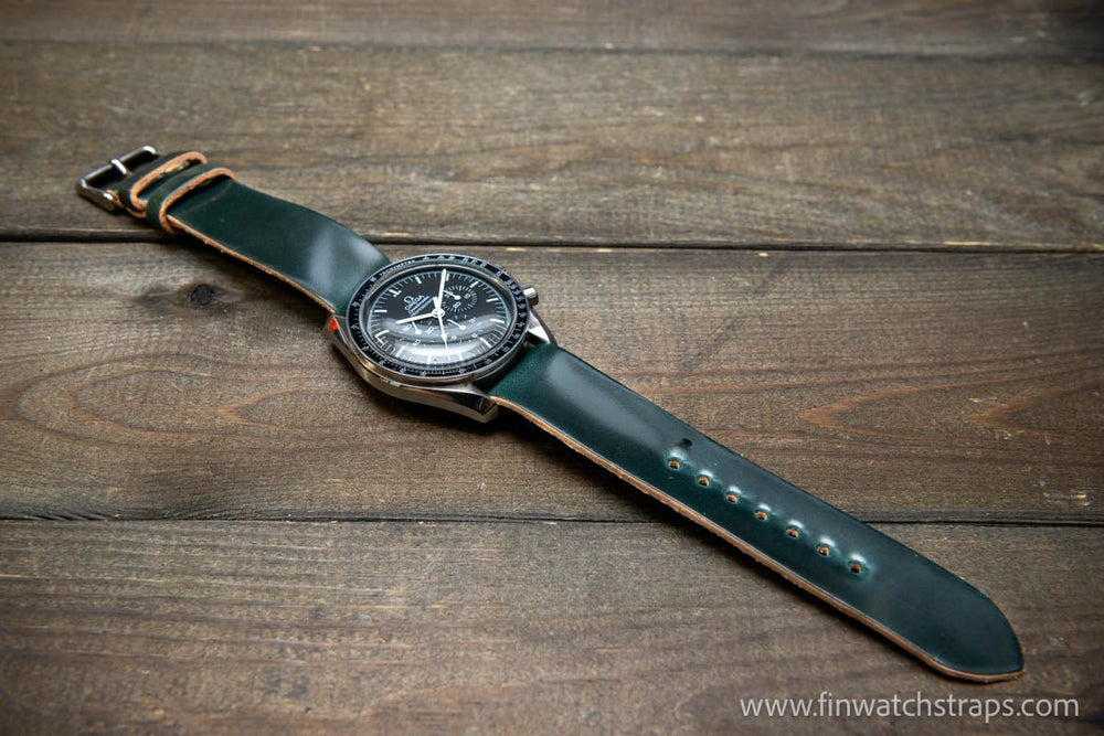 One piece Shell Cordovan watch strap. Handmade in Finland, 10-26 mm. - finwatchstraps