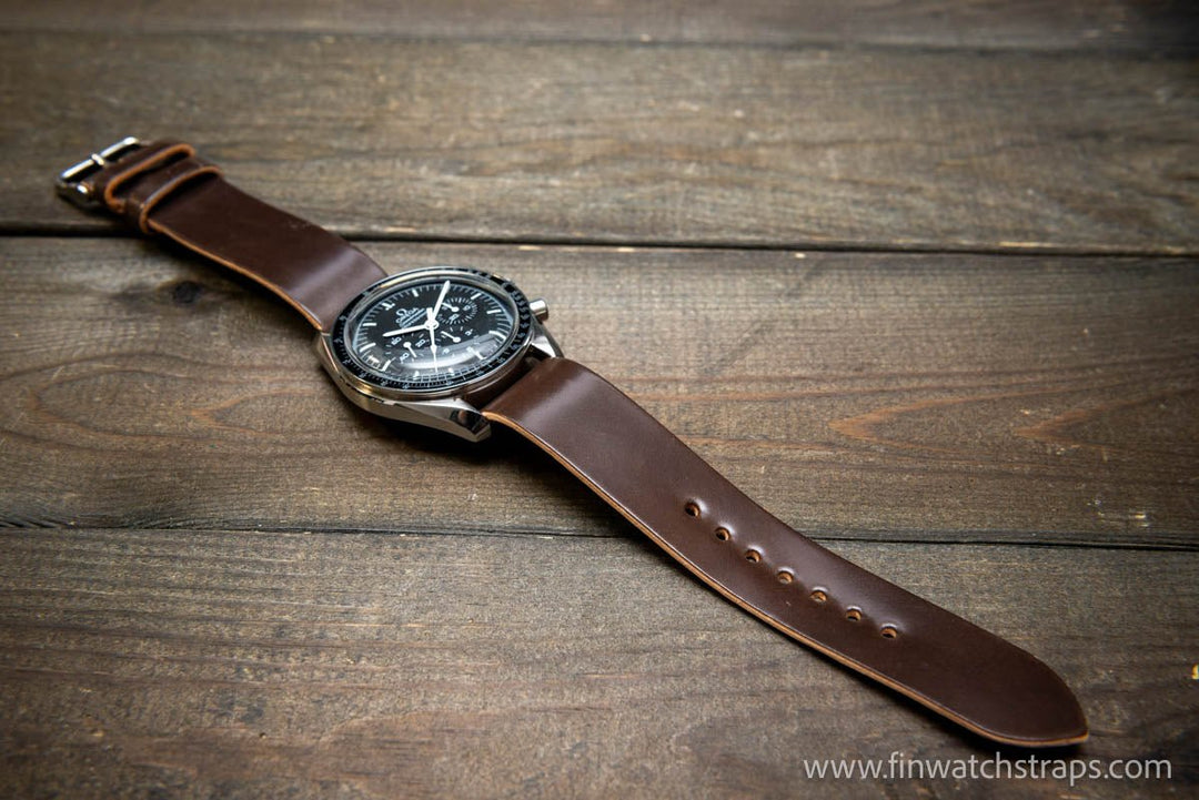 One piece Shell Cordovan watch strap. Handmade in Finland, 10-26 mm. - finwatchstraps