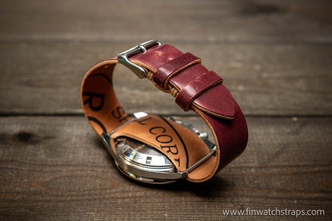 One piece Shell Cordovan watch strap. Handmade in Finland, 10-26 mm. - finwatchstraps