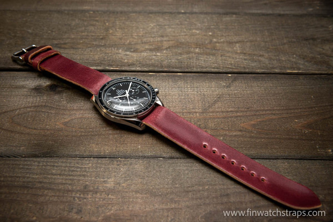 One piece Shell Cordovan watch strap. Handmade in Finland, 10-26 mm. - finwatchstraps