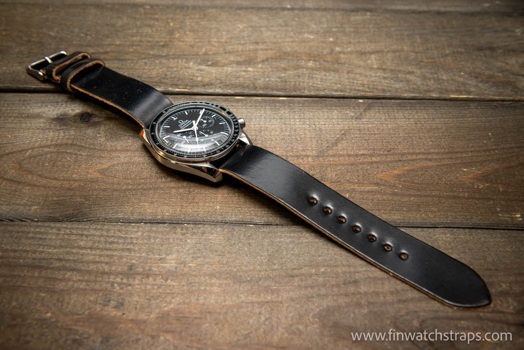 One piece Shell Cordovan watch strap. Handmade in Finland, 10-26 mm. - finwatchstraps