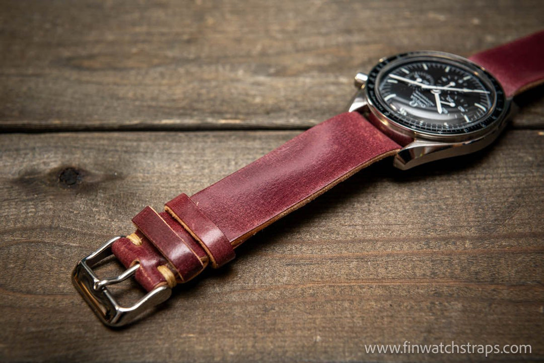 One piece Shell Cordovan watch strap. Handmade in Finland, 10-26 mm. - finwatchstraps