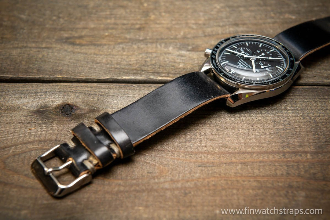 One piece Shell Cordovan watch strap. Handmade in Finland, 10-26 mm. - finwatchstraps