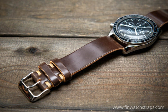 One piece Shell Cordovan watch strap. Handmade in Finland, 10-26 mm. - finwatchstraps