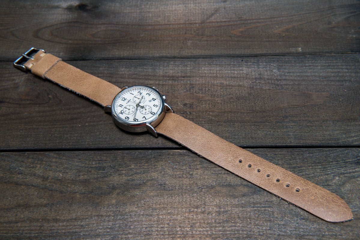 One piece watch band for vintage watch camel leather antique beige