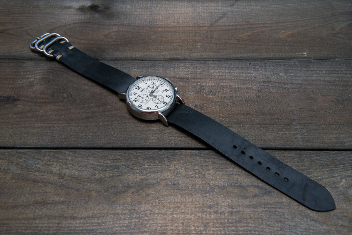 One-piece watch band, Horween Black Mustang Horse fronts
