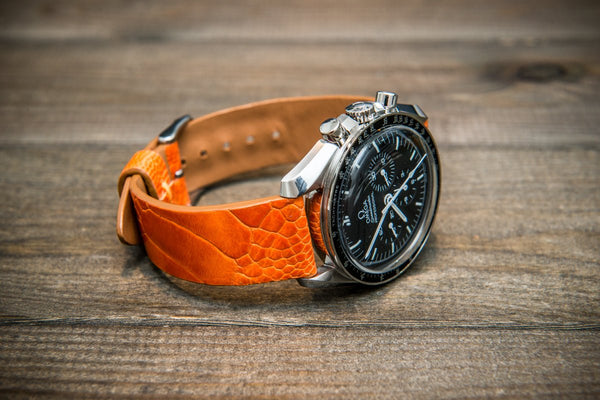 Blue ostrich leg leather handmade watch strap HDOL55