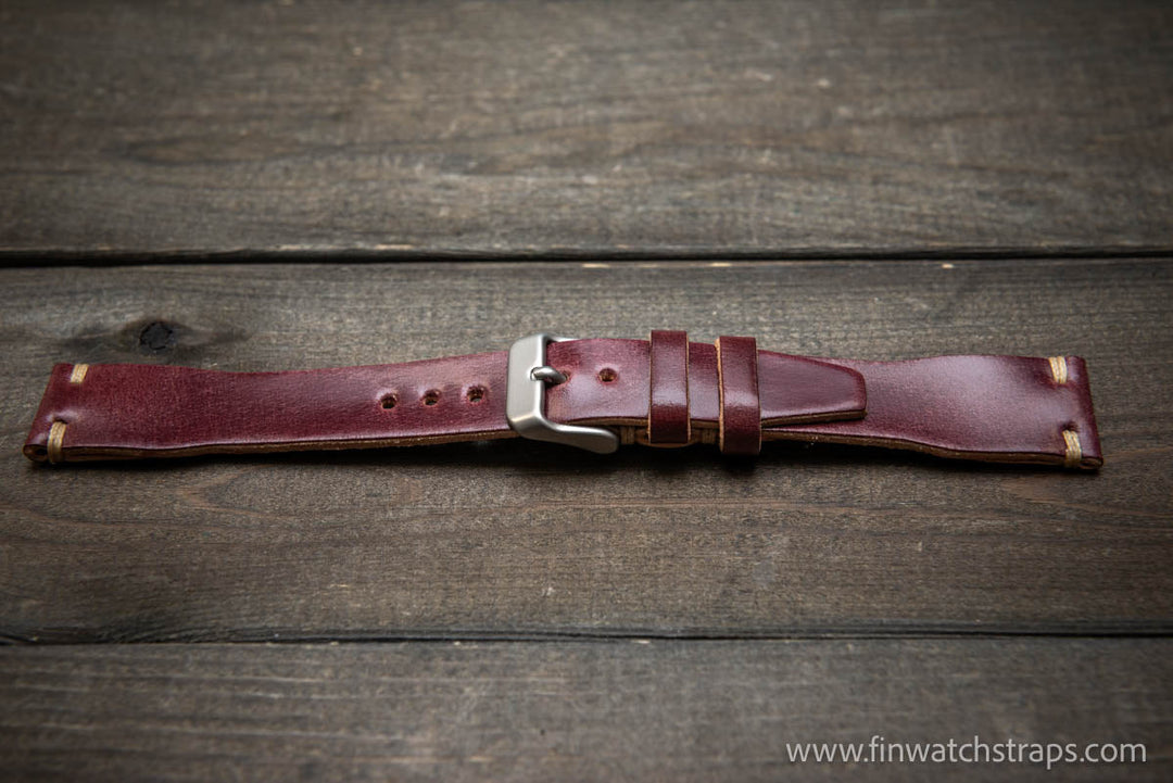 Shell Cordovan watch strap, Leather watch band, Pilot model, Handmade in Finland - finwatchstraps