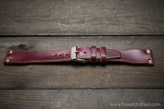 Shell Cordovan watch strap, Leather watch band, Pilot model, Handmade in Finland - finwatchstraps