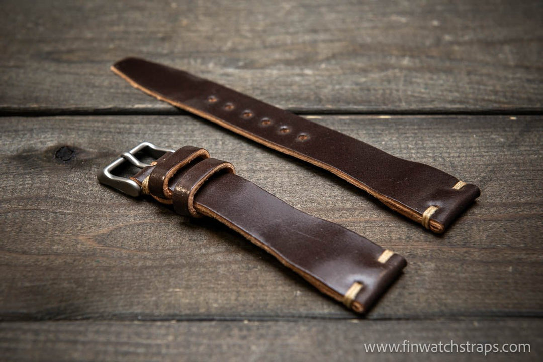 Shell Cordovan watch strap, Leather watch band, Pilot model, Handmade in Finland - finwatchstraps