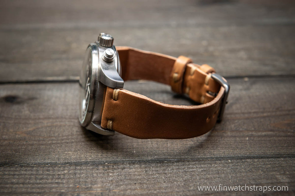 Shell Cordovan watch strap, Leather watch band, Pilot model, Handmade in Finland - finwatchstraps