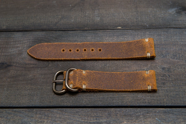Suede vintage leather watch strap (Wheatbuck), brass buckle, handmade in  Finland - 16mm, 17 mm, 18mm, 19 mm, 20mm, 21mm, 22mm, 23 mm, 24mm.