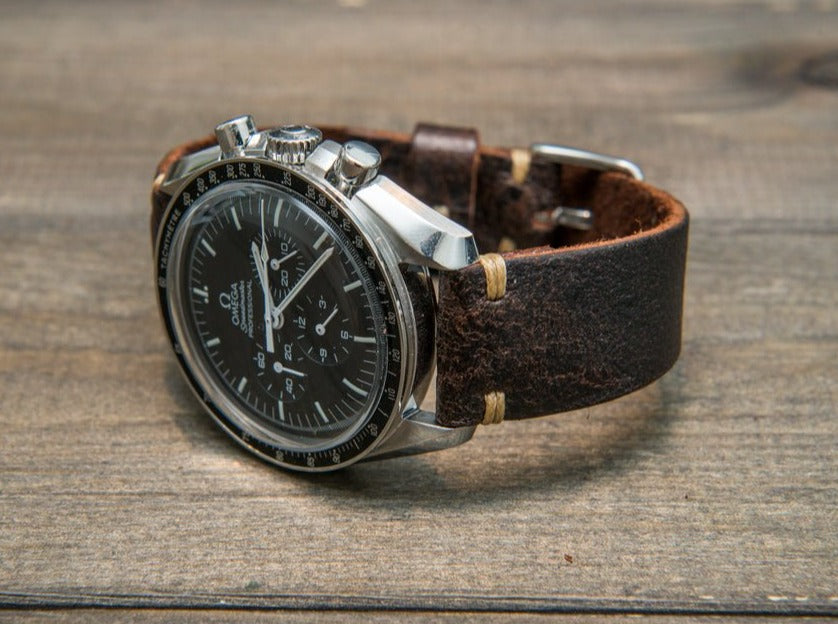 Suede vintage tapered leather watch strap (Crazy cow Snuff