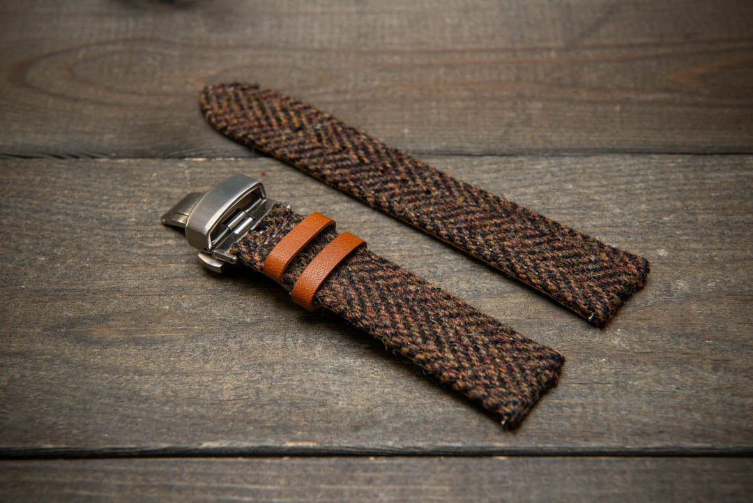 Tweed watch strap, Watch band made of HARRIS TWEED®. Handmade in Finland - 18 mm, 19 mm, 20 mm, 21 mm, 22mm. With a deployment clasp. - finwatchstraps