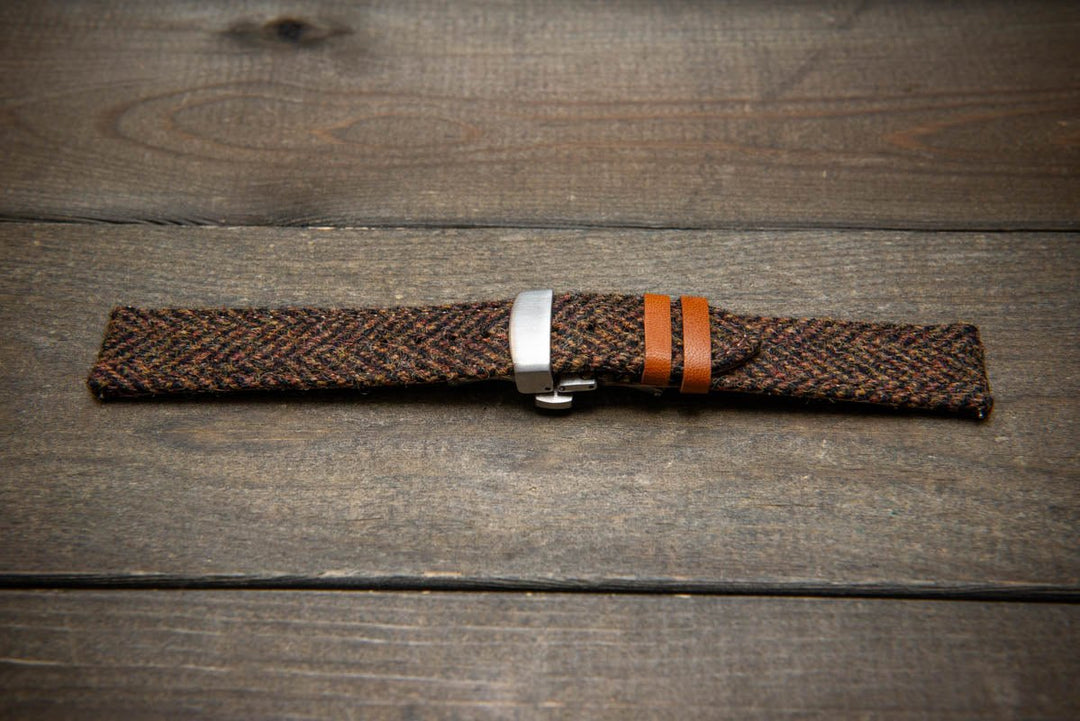 Tweed watch strap, Watch band made of HARRIS TWEED®. Handmade in Finland - 18 mm, 19 mm, 20 mm, 21 mm, 22mm. With a deployment clasp. - finwatchstraps