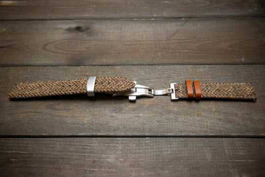 Tweed watch strap, Watch band made of HARRIS TWEED®. Handmade in Finland - 18 mm, 19 mm, 20 mm, 21 mm, 22mm. With a deployment clasp. - finwatchstraps