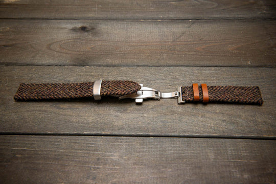 Tweed watch strap, Watch band made of HARRIS TWEED®. Handmade in Finland - 18 mm, 19 mm, 20 mm, 21 mm, 22mm. With a deployment clasp. - finwatchstraps