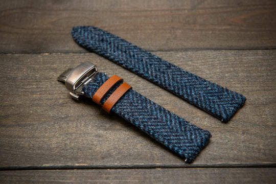 Tweed watch strap, Watch band made of HARRIS TWEED®. Handmade in Finland - 18 mm, 19 mm, 20 mm, 21 mm, 22mm. With a deployment clasp. - finwatchstraps