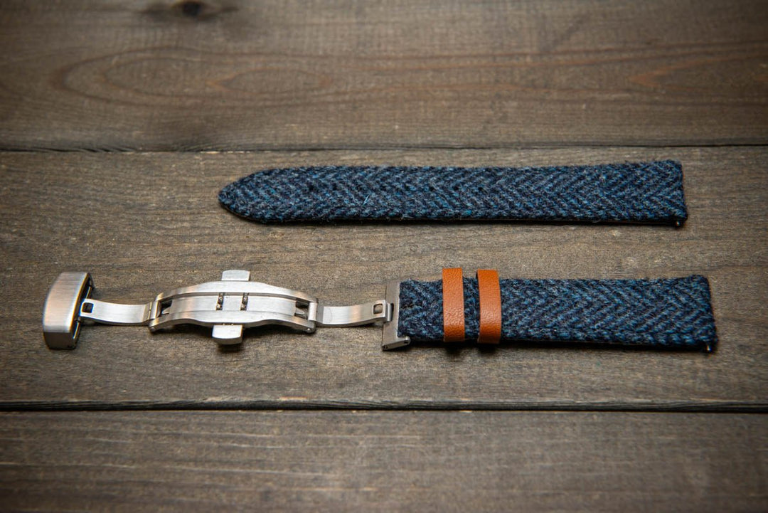 Tweed watch strap, Watch band made of HARRIS TWEED®. Handmade in Finland - 18 mm, 19 mm, 20 mm, 21 mm, 22mm. With a deployment clasp. - finwatchstraps