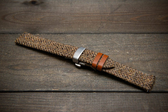 Tweed watch strap, Watch band made of HARRIS TWEED®. Handmade in Finland - 18 mm, 19 mm, 20 mm, 21 mm, 22mm. With a deployment clasp. - finwatchstraps